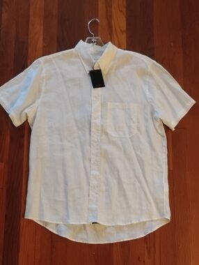 Billy Reid White Short-Sleeve Button-Down Linen Shirt
